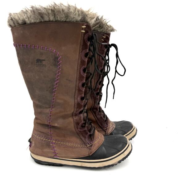Sorel Women's Brown Cate The Great Brown Lace Up Fur Snow Boots Size 7.5 - Picture 1 of 9